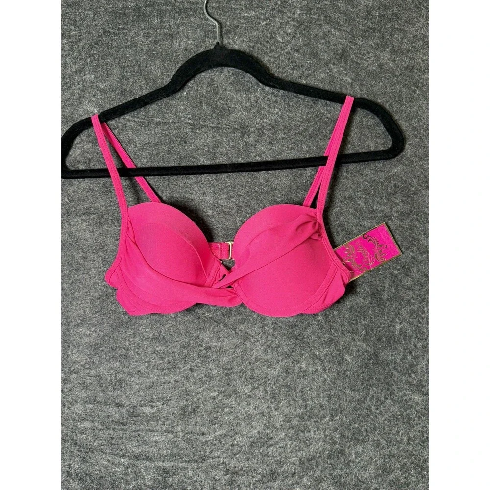 Candie’s Swim Neon Pink Twist Front Bikini Top Size S Small Padded Underwire NWT